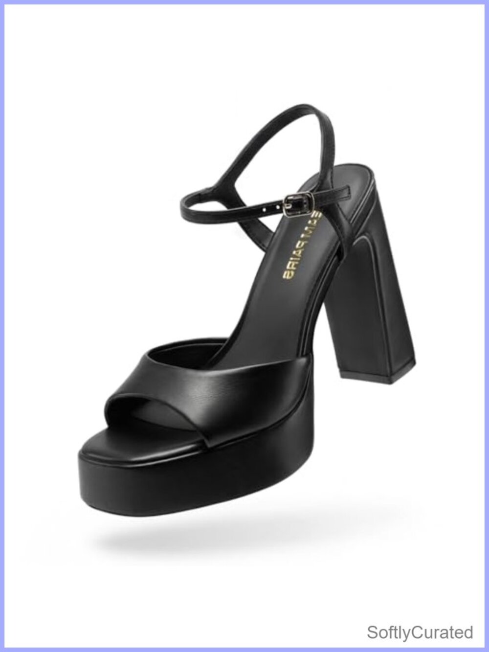 Platform High Heels Square Toe Block Heel Ankle Strap Faux Leather